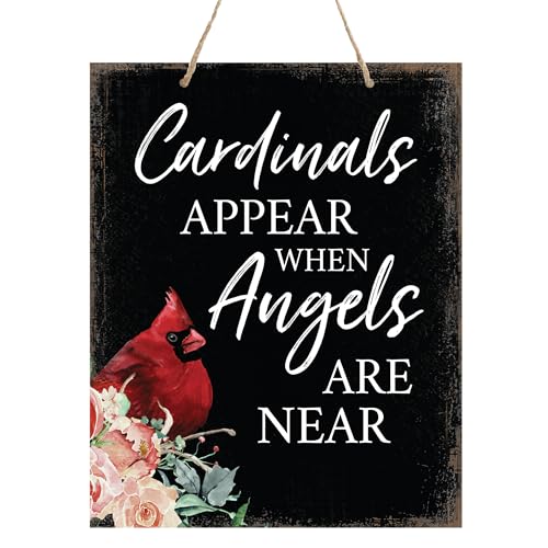 Memorial Wall Hanging Rope Signs Bereavement Keepsake Condolence Funeral Gift For Loss of Loved One 12x15 (Cardinals Appear When Angel (Black)) - color: Cardinals Appear When Angel (Black)