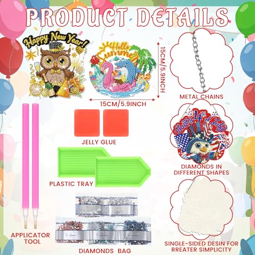 Cinnvoice Seasonal Diamond Art Hanging Kit,12 Pcs,Animal | 12 Pcs,Animal,Holiday Diamond Art Wreath,Month Diamond Hanging Sign, Festival Crystal Suncatcher, for Door Window Wall Decor - style: Animal