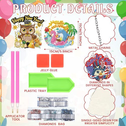Cinnvoice Seasonal Diamond Art Hanging Kit,12 Pcs,Animal | 12 Pcs,Animal,Holiday Diamond Art Wreath,Month Diamond Hanging Sign, Festival Crystal Suncatcher, for Door Window Wall Decor - style: Animal