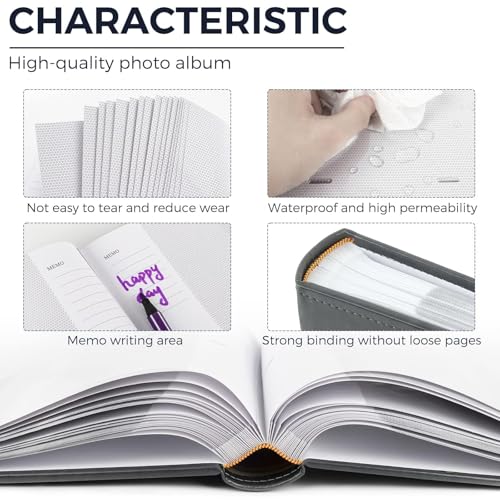 Photo Album Hold 200 4x6 Photos with Front Window for DIY (Grey) - color: Grey