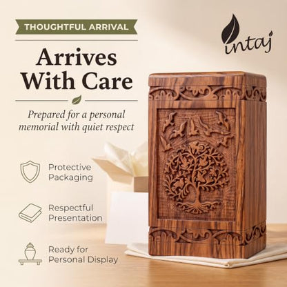 Tree of Life Wooden Keepsake Urn for Human Ashes, 20 cu in, Rosewood - color: Rosewood Tree and Birds, size: Keepsake (20 lbs)
