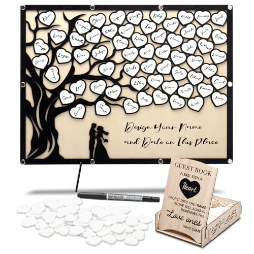 Wedding Guest Book Alternative, Guest Book Signs with Wooden Hearts Guest Book Wedding Reception for Wedding Anniversary Birthday Party Baby Shower (Black) - color: Black
