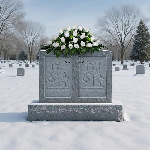 Sympathy Silks 30" Headstone Flower Saddle Artificial Cemetery Flowers - Gravesite Flowers - White Roses - color: White Roses, size: Saddle