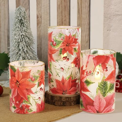 Crystal Club Red Poinsettia Christmas Flameless Candles with Remote - style: Poinsettia