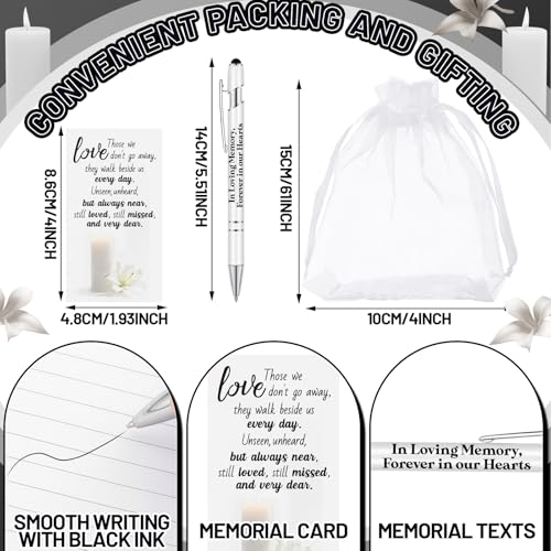 Yeaqee 150pcs/50set Funeral Favor Pen Poem Card for Guests, White, Elegant - color: White, style: Elegant