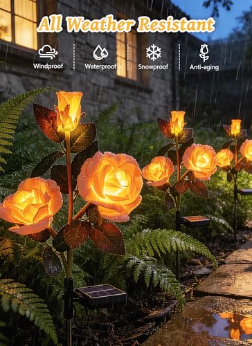 Brightown Solar Garden Lights, 4 Pack LED Rose Flower Lights Waterproof - color: Champagne Rose
