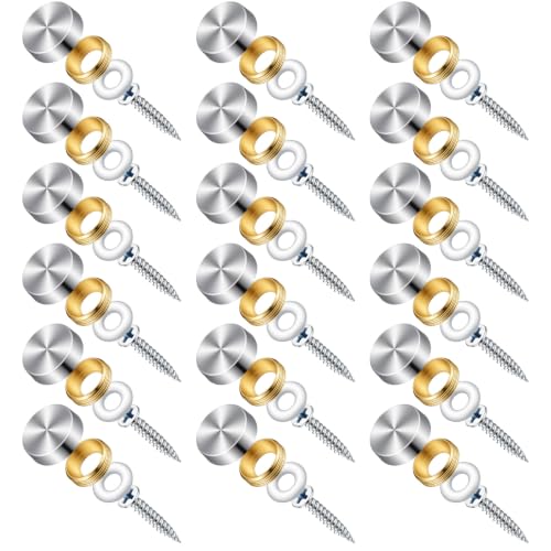 24 Pcs Decorative Screws with Caps, Mirror Stainless Steel Screw Cover Cap Brushed Finish Decorative Screws Cover Fasteners for Sign Advertising Mirrors - 0.63"/16mm Diameter