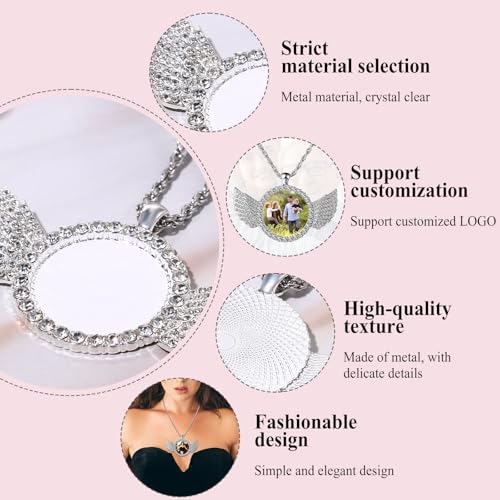 OIDEA Personalized Photo Picture Necklace: Shiny Rhinestones Angel Wings Locket Pendant Chain Necklaces Memorial Jewelry Gifts - color: 1. silver custom