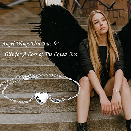ZOEXUE Infinity/Tree of Life/Rose/Angel Wings/Heart Urn Bracelet for Ashes 925 Sterling Silver Cremation Bracelet for Ashes Keepsake Ashes Urns Jewelry Women Loved Ones - style: Angel wings urn bracelet