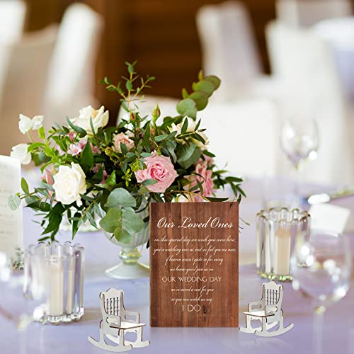 5 Pcs Memorial Table Sign for Wedding Memorial Chair Sign Wooden Wedding Table Plaque with Bracket in Memory of Loved Ones Who Died in Heaven Seat Chair Signage for Sympathy Gifts(Woodgrain Style) - style: Woodgrain Style