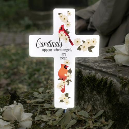 Solar Cross Light for Grave, Cardinal Cemetery Memorial Stake Sympathy Gift - color: cardinals
