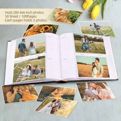 Photo Album Hold 200 4x6 Photos with Memo Writing Space (Black) - color: Black