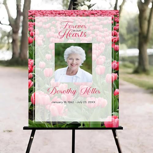 Pink Tulip Field Funeral Welcome Sign, Celebration of Life Welcome Sign, in Loving Memory Sign, Celebration of Life Funeral Sign, Celebration of Life Sign, Memorial Sign with Photo #Yn1 - color: Version #11