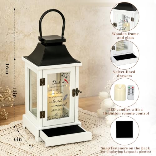 Memorial Lantern with Photo Frame & Keepsake Drawer, Condolences Gift for Loss of Dad, Bereavement Gifts in Memory of Dad, with LED Candle and Timer, Includes Sympathy Card and Gift Box - color: Dad/Black