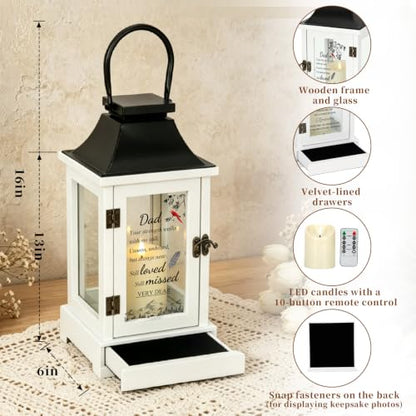 Memorial Lantern with Photo Frame & Keepsake Drawer, Condolences Gift for Loss of Dad, Bereavement Gifts in Memory of Dad, with LED Candle and Timer, Includes Sympathy Card and Gift Box - color: Dad/Black