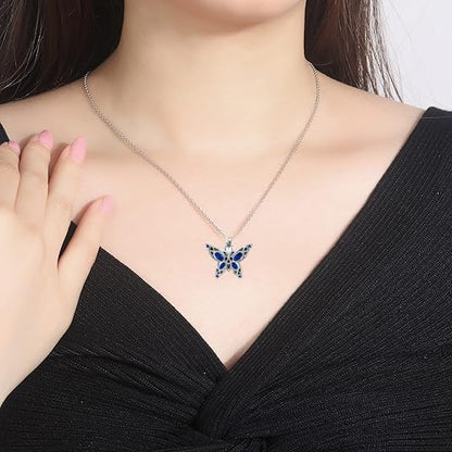 Q&D&S Cremation Butterfly Urn Necklace Jewelry for Ashes for Women Stainless Steel Inlaid Crystal Memorial Pendant Human Pet Ash Holder Gift A Loss of Loved Ones - color: blue