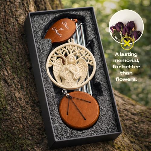 Angel Memorial Wind Chimes for Loss of Loved One with Sympathy Card & Journal | Angel windchimes in Memory of a Loved one | Sympathy Gifts for Loss of Mother/Dad/Husband | Bereavement Gifts | 34"