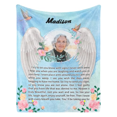 Personalized Memorial Blanket with Photos in Loving Memory for Loved Ones Lost,Custom Gift Loss of Dad Mom Son Daughter,Bereavement Sympathy (Style 3) - color: White