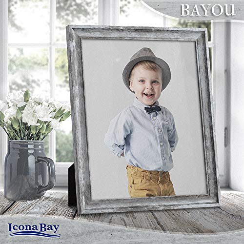 Icona Bay 8x10 Azure Gray Picture Frame - Cape Cod Style 8 x 10 Photo Frame - Table Top or Wall Mount - Bayou Collection - size: 8x10