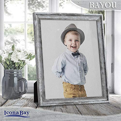 Icona Bay 8x10 Azure Gray Picture Frame - Cape Cod Style 8 x 10 Photo Frame - Table Top or Wall Mount - Bayou Collection - size: 8x10