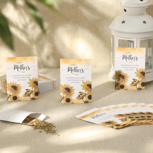 AmazingSpark 50 Pcs Mother's Day Seed Packets Self-Adhesive Flower Seed Envelopes Party Favors & Church Gifts for Mom DIY Empty Floral Mini Organizers, No Seeds (Sunflower) - style: Sunflower