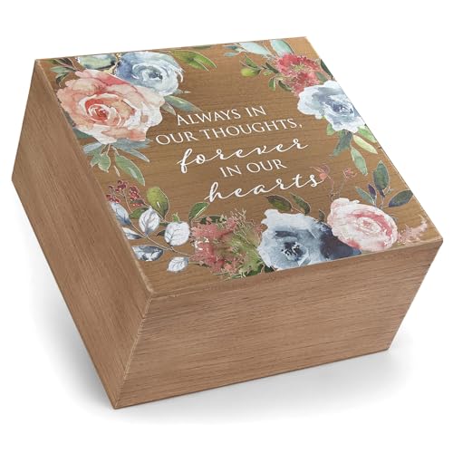 Cottage Garden Always In Our Thoughts Forever In Our Hearts Floral 9.5 x 9.5 Rustic Natural Wood 6 x 4 Personal Photo Holder & Large Decorative Storage Jewelry Keepsake Memory Box with Hinged Lid