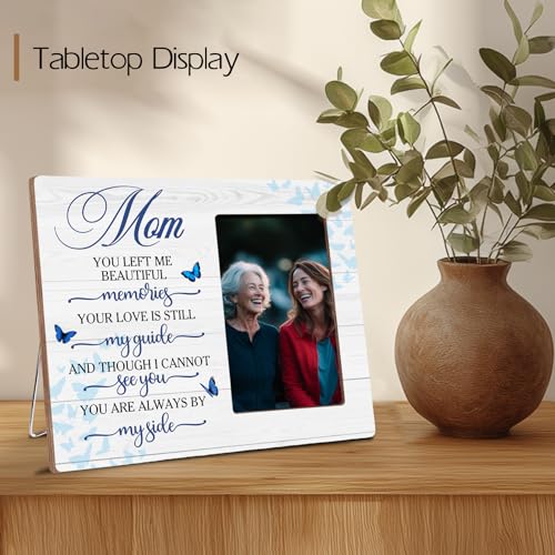 Loss of Mom Memorial Wooden Picture Frame, Always By My Side Sympathy Gifts for Loss of Mother, Fits 4x6 Photo Frame - color: Blue-mom