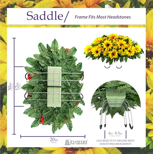 Sympathy Silks Artificial Cemetery Flowers - Grave Flowers for Cemetery - Yellow Sunflower Saddle for Headstone - size: 1 Saddle