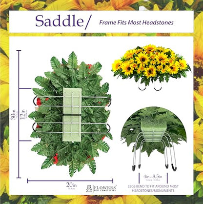 Sympathy Silks Artificial Cemetery Flowers - Grave Flowers for Cemetery - Yellow Sunflower Saddle for Headstone - size: 1 Saddle