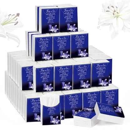100 Packs Funeral Facial Tissues Memorial Keepsake Pocket Tissue Those We Love Don't Go Away Inspirational Poem Tissue 3 Ply Napkin Packs Funeral Favor for Guests Family Relative, 700 Sheets(Blue) - color: Blue