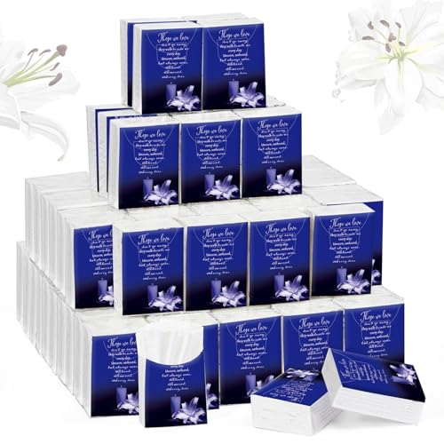 100 Packs Funeral Facial Tissues Memorial Keepsake Pocket Tissue Those We Love Don't Go Away Inspirational Poem Tissue 3 Ply Napkin Packs Funeral Favor for Guests Family Relative, 700 Sheets(Blue) - color: Blue