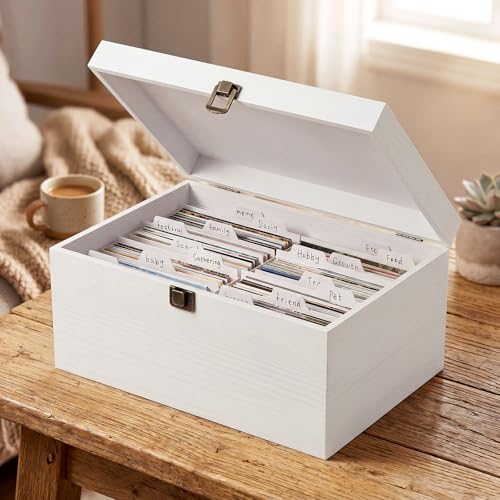 SiliFine Decorative Wooden keepsake Storage Box, 4x6 Photo Organizer with 8 Inner Boxes Dividers Labels 1700 Portable Photos Containers Storage with Lid for Store Picture Certificate Jewelry(White) - color: White