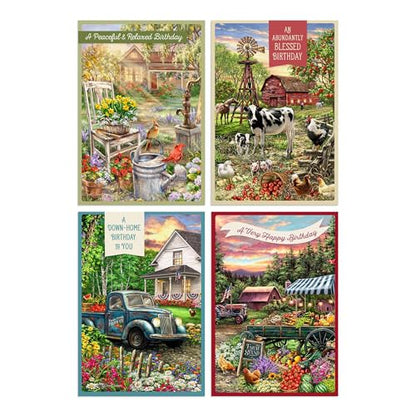 DaySpring - Dona Gelsinger - Down Home Birthday - 4 Design Assortment with Scripture - 12 Birthday Boxed Cards & Envelopes (U1610)