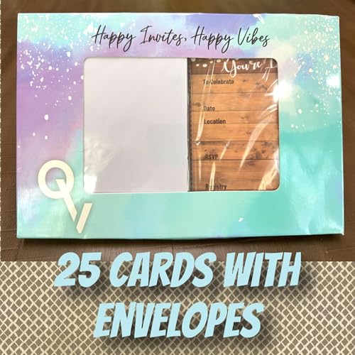 25 rustic invitations & 25 envelopes for wedding, bridal shower, birthdays, engagements, bachelorettes This barn rustic invite style is also great for housewarming, retirement & rehersal parties.