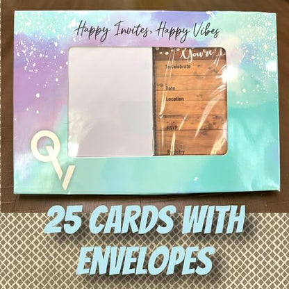 25 rustic invitations & 25 envelopes for wedding, bridal shower, birthdays, engagements, bachelorettes This barn rustic invite style is also great for housewarming, retirement & rehersal parties.