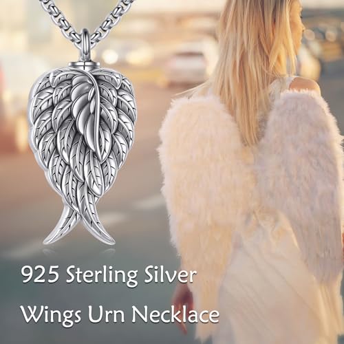 925 Sterling Silver Wing Urn Necklace for Ashes Necklace Men Women Angel Wing Cremation Jewelry Memory