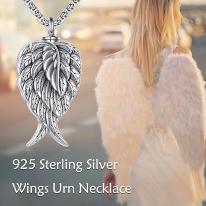 925 Sterling Silver Wing Urn Necklace for Ashes Necklace Men Women Angel Wing Cremation Jewelry Memory