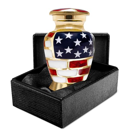 Trupoint Memorials Small Urns for Human Ashes Keepsake, Military and Patriotic Decorative Mini Cremation Urn for Veteran Adult Men & Women, Set of 4, Gold - color: Gold Usa Flag, size: Keepsake