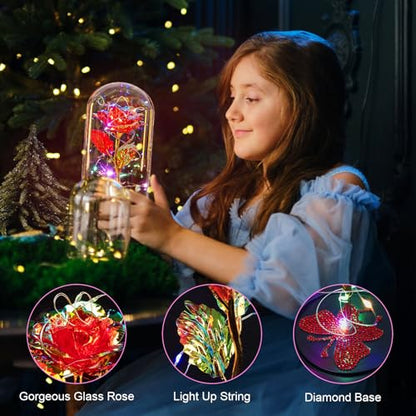 Birthday Gifts for Women Mom USB Galaxy Flower Red Rose in Glass Dome - color: Usb-red