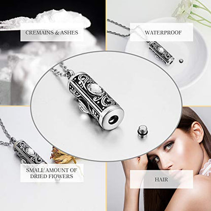 XIUDA Crystal Cremation Urn Necklace for Ashes Keepsake Stainless Steel Memorial Pendant with Flower - color: White
