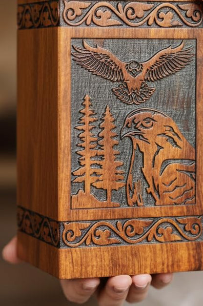 Wooden Urn for Human Ashes Adult Male/Women - Rosewood Funeral Cremation Urn for Ashes - Eagle Wooden Urns Hand-Crafted (XS(5x4.25) 60 Cu/in) - color: Xs(5x4.25) 60 Cu/in
