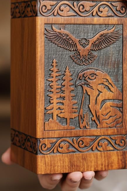 Wooden Urn for Human Ashes Adult Male/Women - Rosewood Funeral Cremation Urn for Ashes - Eagle Wooden Urns Hand-Crafted (L (11X6) 250 Cu/Inch) - color: L (11x6) 250 Cu/Inch