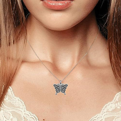 Turtle Angel Dog Butterfly Cremation Jewelry for Ashes Stainless Steel Urn Necklace Ash Holder for Women Men - style: Silver Butterfly
