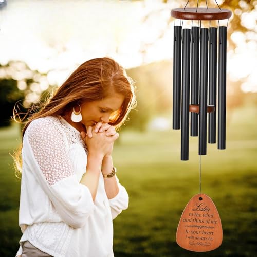 Memorial Sympathy Wind Chimes (Alternative Flowers) for Memorial/Bereavement/Condolence, 32"-Black