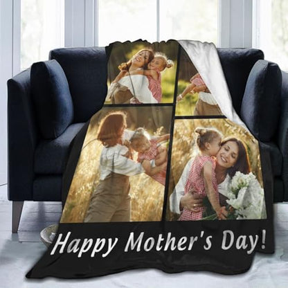 Custom Halloween Blanket Gift for Kid Boy Girl, Personalized 4 Photo Blanket, HD Printing Customized Flannel Throw Blanket Gifts for Mom Dad Couple Girlfriend Boyfriend Wife Husband - color: 4-photo-text