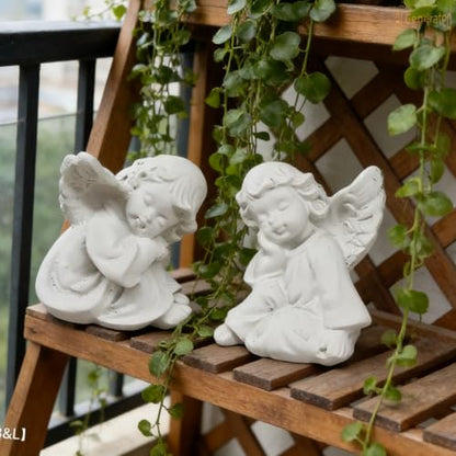 yiyuehang&BL Mini Angel 2-Piece Resin Statues Indoor Outdoor Garden Patio | 2Pcs weatherproof white resin praying angels, tiered tray decor, thoughtful religious sympathy memorial gift indoor outdoor.