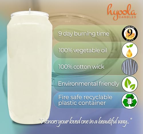 Hyoola 9 Day Prayer Candles 7" Tall Pillar Candles for Religious, Memorial, Party Decor, Vigil and Emergency Use - Vegetable Oil Wax in Plastic Jar Container, White (1 Pack) - size: 1 Pack