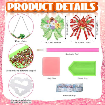 Cinnvoice Seasonal Diamond Art Hanging Kit,12 Pcs,Bow | Holiday Diamond Art Wreath Ornament, Month Gem Hanging Sign, Festival Crystal Suncatcher, for Door Window Wall Home Decor - style: Bow