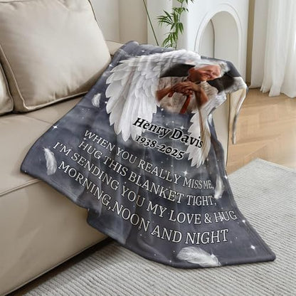 Vsmoedb Custom Memorial Blanket with Pictures for Loss of Loved One - color: Select06