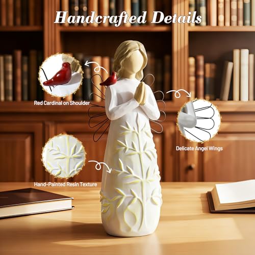 Emibele Praying Angel Cardinal Figurine Sympathy Gift for Loss of Loved One | Hand-Painted Resin Sculpted Figure with Red Cardinal & Tree of Life, Sympathy Angel Figurines Statues Decor, Memorial Gift - style: Praying Angel